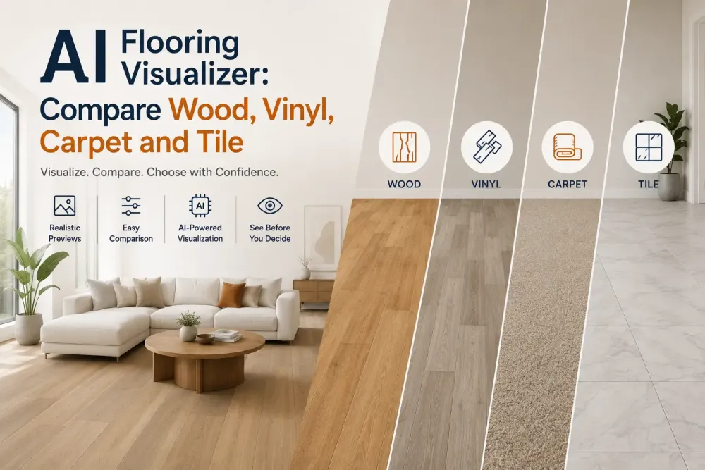 Visualizador de pisos Ai: compare madera, vinilo, alfombras y baldosas