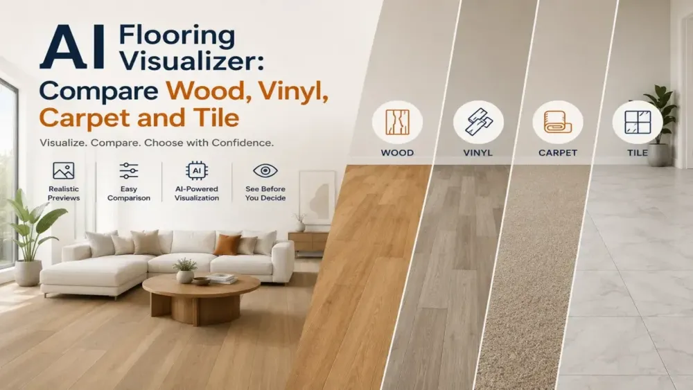 Visualizador de pisos Ai: compare madera, vinilo, alfombras y baldosas